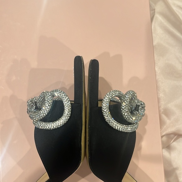 MACH & MACH Double Bow embellished satin mules
